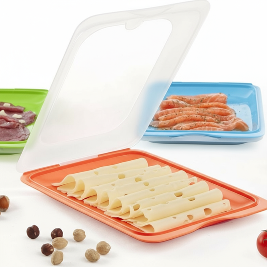 Vassoi Conservazione Alimenti con Coperchio - Set 4 Pezzi Colorati 25x17cm