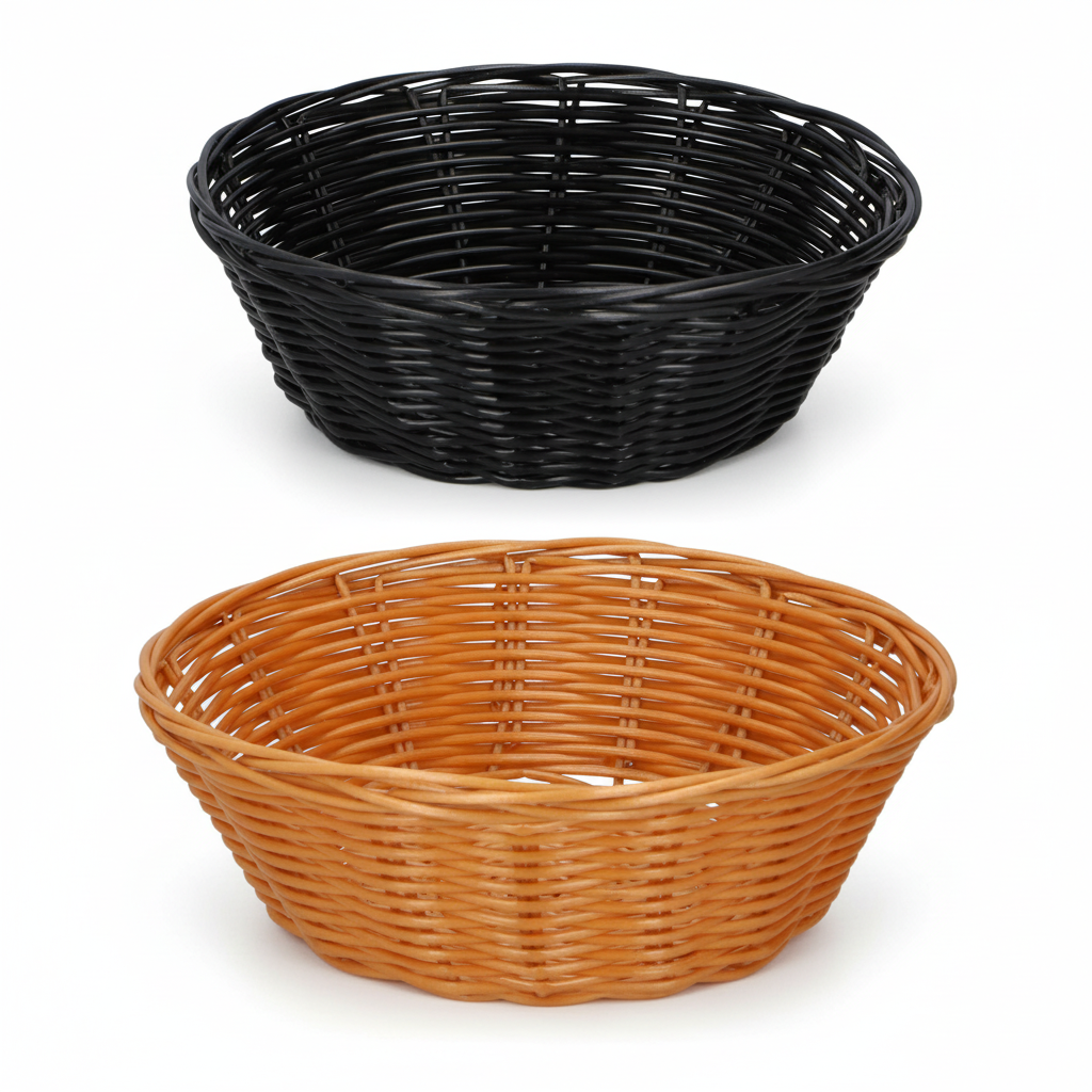 Set 2 cestini pane in vimini marrone e nero 20cm