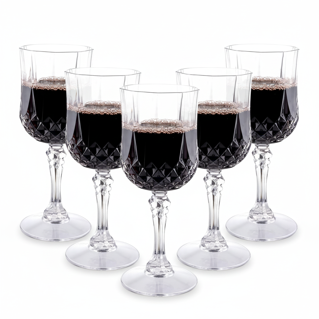 Set 6 calici vino in plastica trasparente con effetto cristallo diamantato