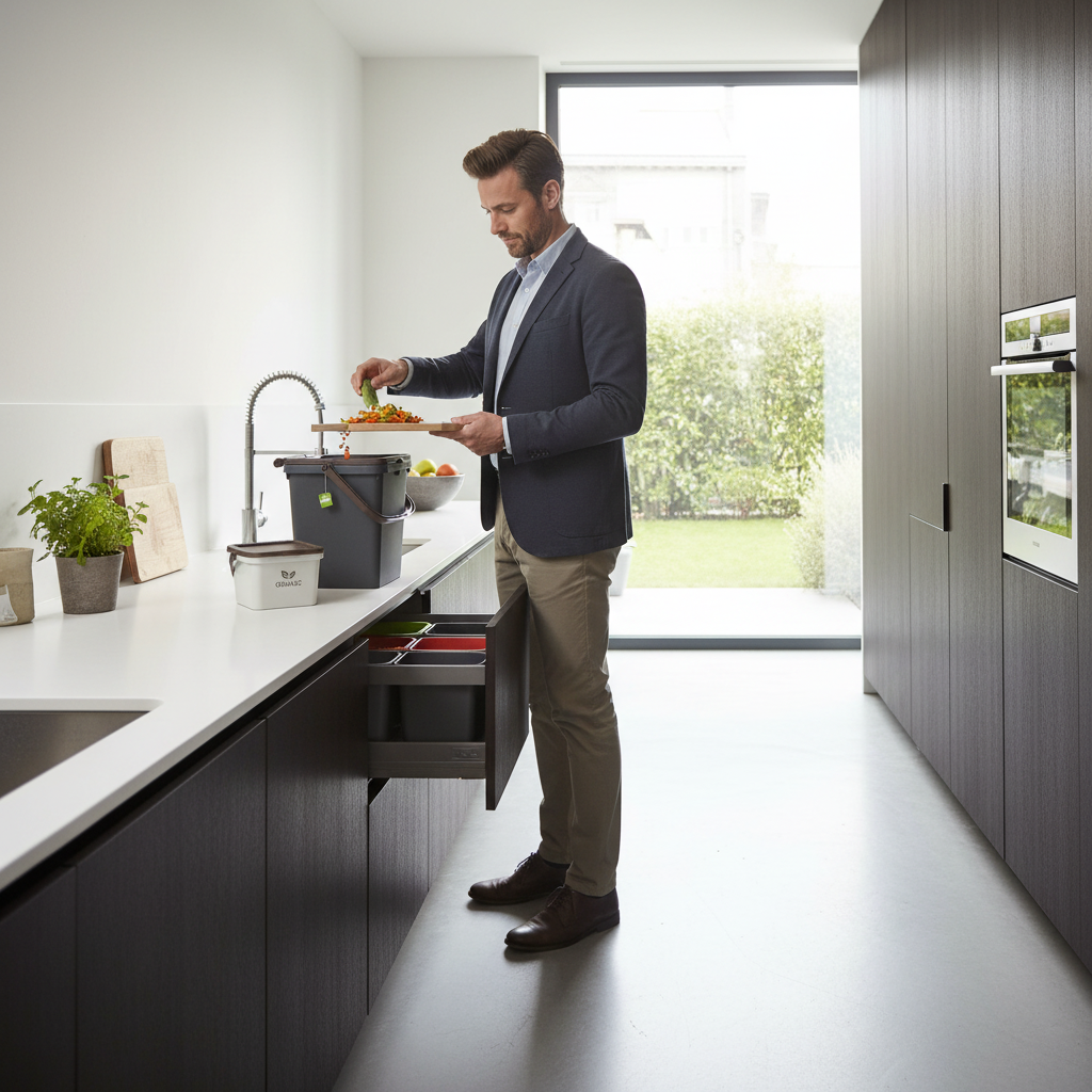 Bidone organico in uso in cucina moderna