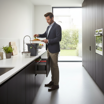 Bidone organico in uso in cucina moderna