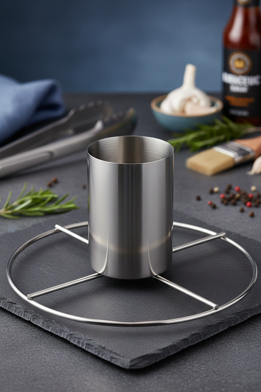 Dettaglio supporto verticale pollo acciaio inox BBQ Collection qualità premium