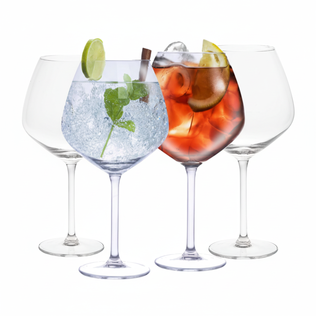 Set 4 bicchieri gin tonic copa balloon 730ml in vetro con cocktail