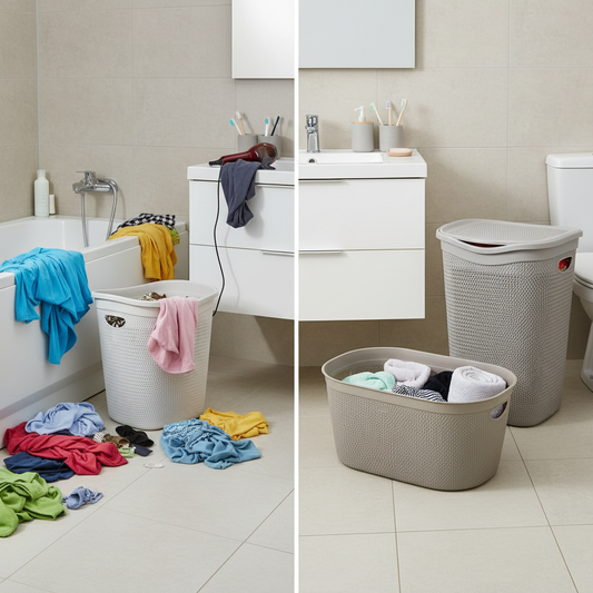 Set 2 Cesti Portabiancheria 112L Tortora - Traforato 57L + Intreccio con Coperchio 55L - Polipropilene Resistente - FercasaShop®