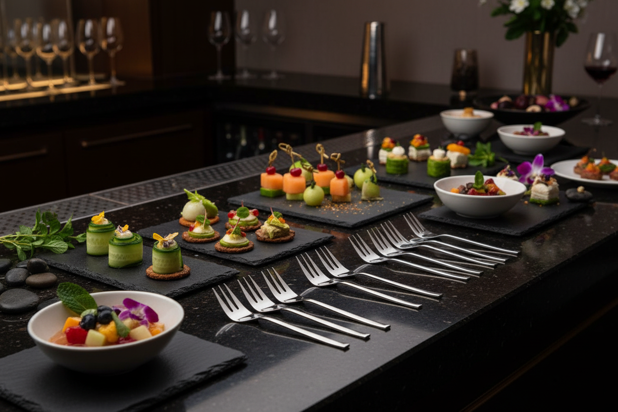 Set forchettine da cocktail in acciaio inox per aperitivi eleganti
