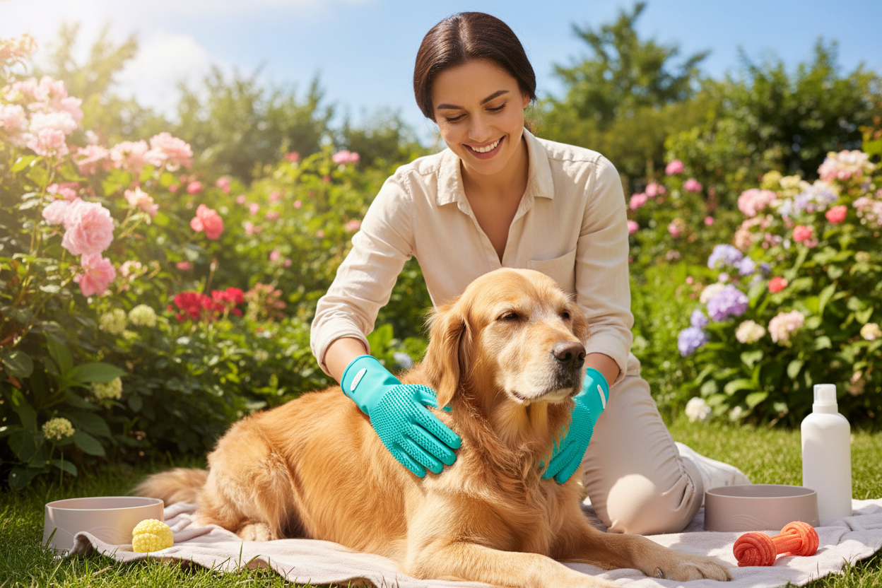 Toelettatura cane con guanti in silicone