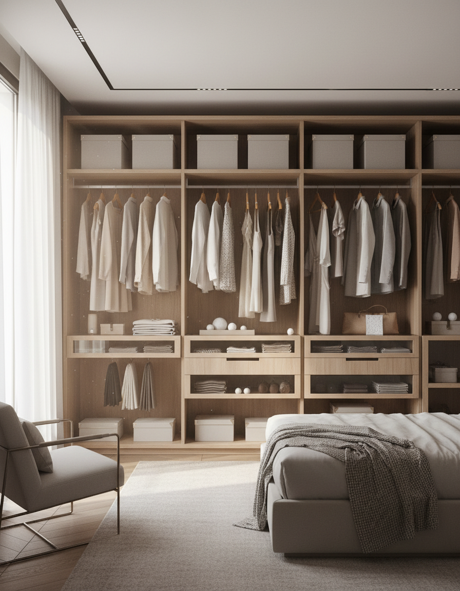 Camera elegante con guardaroba protetto