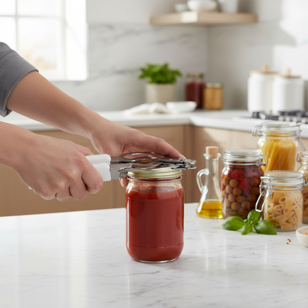 Apribarattolo universale in uso su barattolo in cucina