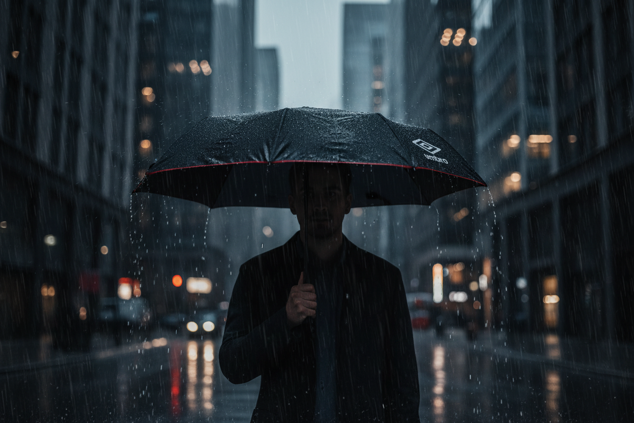 Ombrello Umbro aperto protezione pioggia lifestyle editorial photography