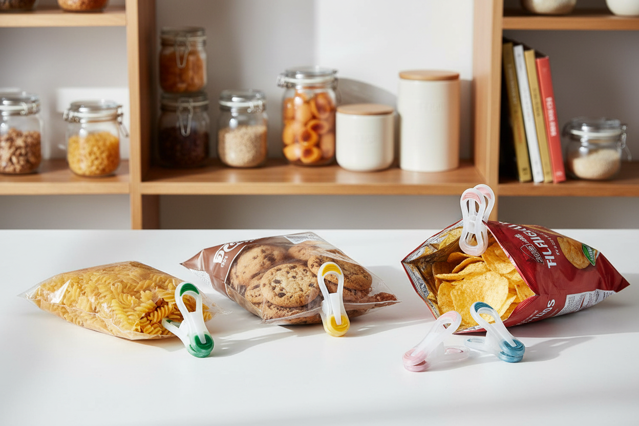 Jumbo Clip che chiudono sacchetti alimentari in cucina