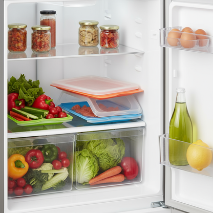 Vassoi Conservazione Alimenti con Coperchio - Set 4 Pezzi Colorati 25x17cm