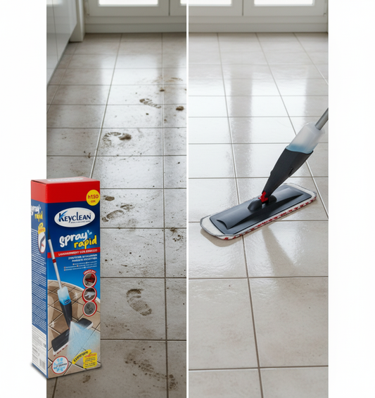 Prima e dopo pulizia con scopa spray