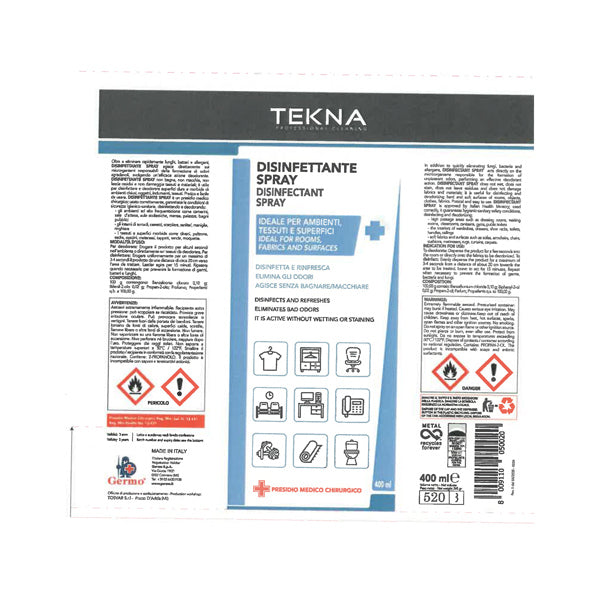 Disinfettante Spray Ambienti Tessuti 400ml Tekna K024