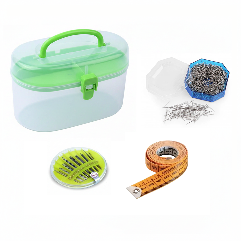 Kit da Cucito in Plastica da Viaggio | Con Aghi, Metro e Spilli | Colori Assortiti