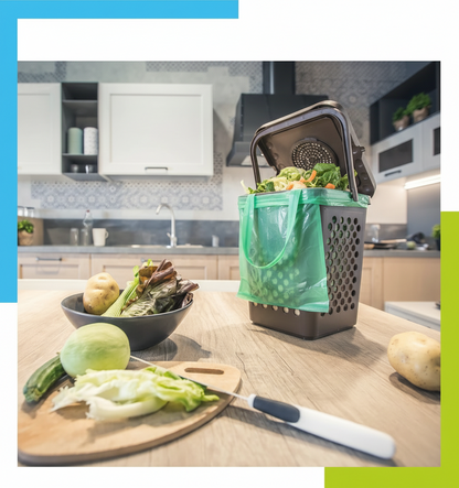 Kit Raccolta Umido Completo - Pattumiera Forata Ecoplast + Sacchi Biodegradabili 55x68cm - Set Organico Cucina