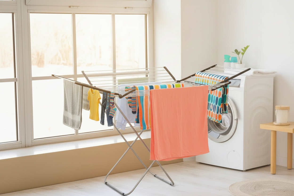 Lavanderia con bucato famiglia