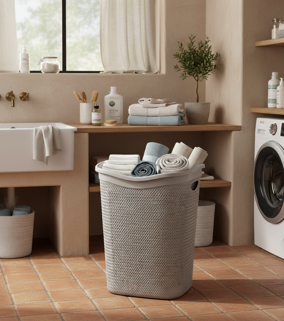 Lavanderia con cesto pieno