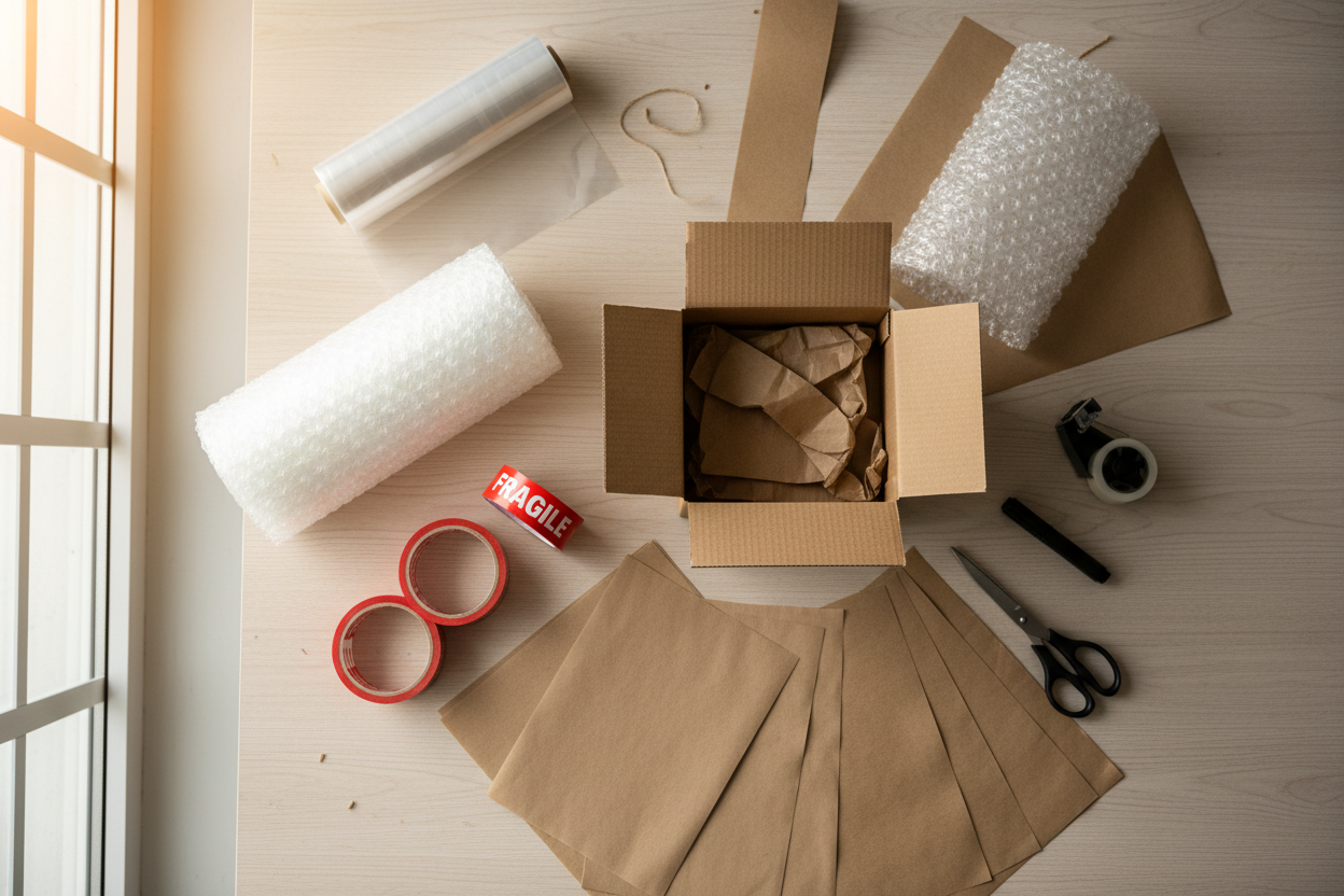 Materiali imballaggio su tavolo