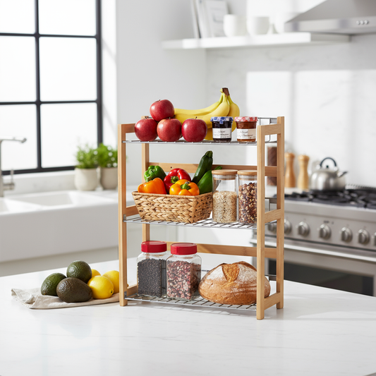 Mensola bambù con frutta e verdura