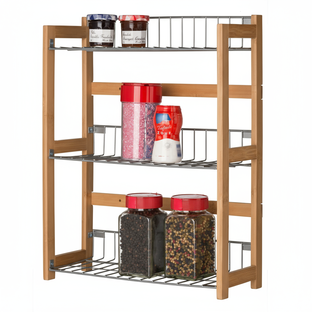 Mensola cucina bambù 3 ripiani sfondo bianco