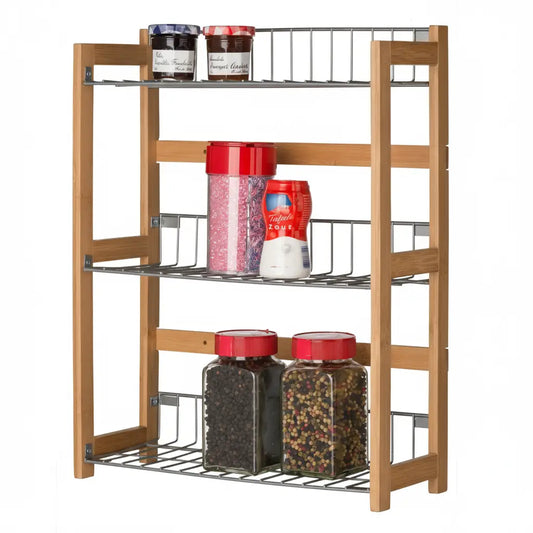 Mensola cucina bambù 3 ripiani sfondo bianco