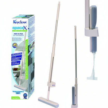 Super MOP PVA Lavapavimenti Professionale con Manico Telescopico e Strizzatore SpaceX - Testa Rotante 180° + Ricambio Incluso