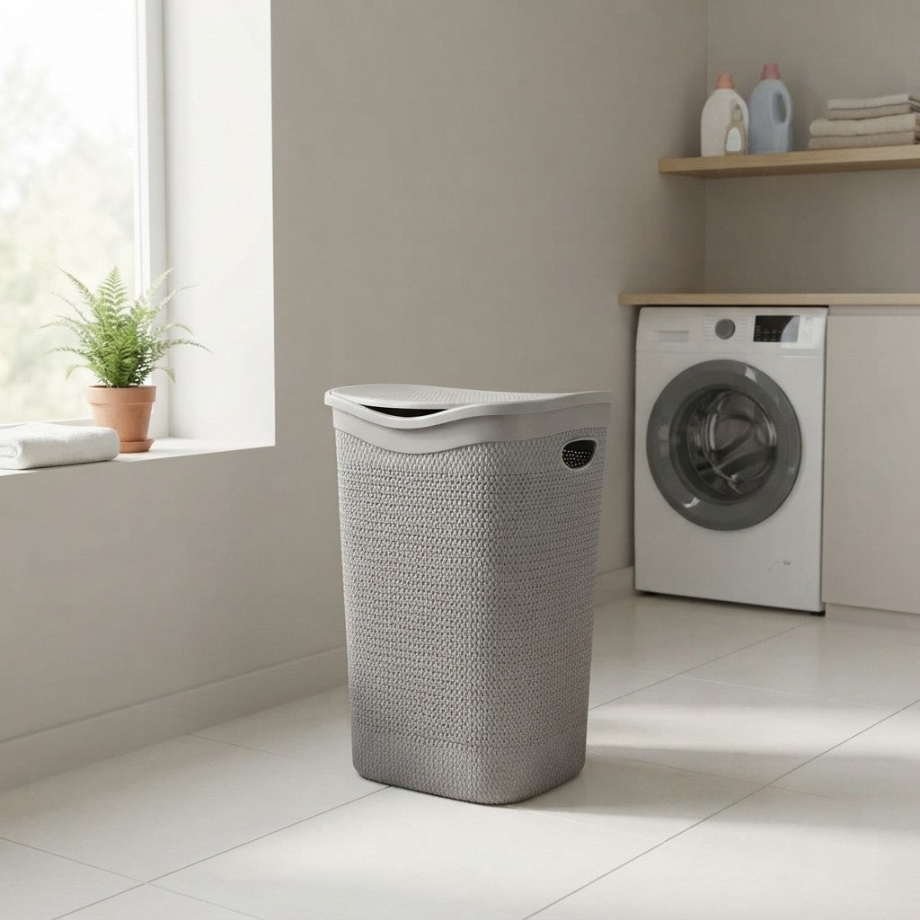 Grand panier à linge de 55 L, gris tourterelle - Élégant et résistant - Panier à linge avec trous d'aération