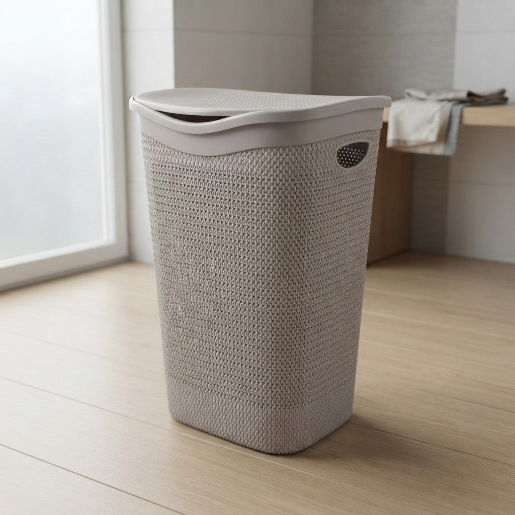 Grand panier à linge de 55 L, gris tourterelle - Élégant et résistant - Panier à linge avec trous d'aération