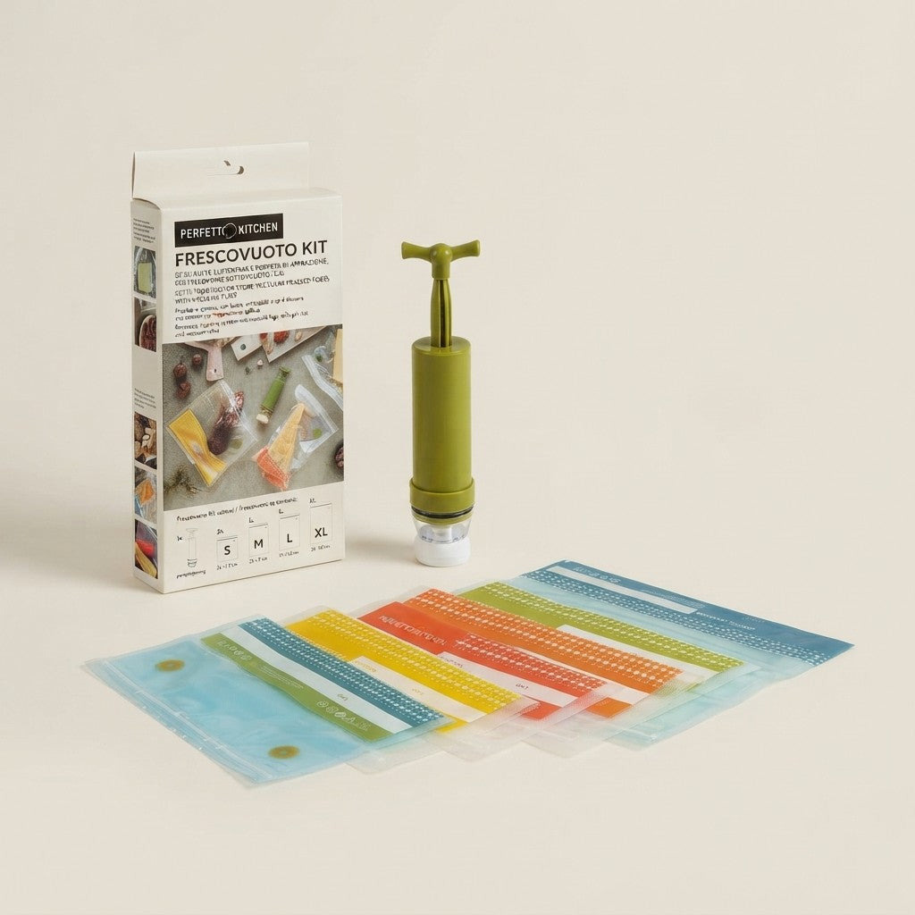Kit Frescovuoto 8 Buste Riutilizzabili + Pompetta Manuale