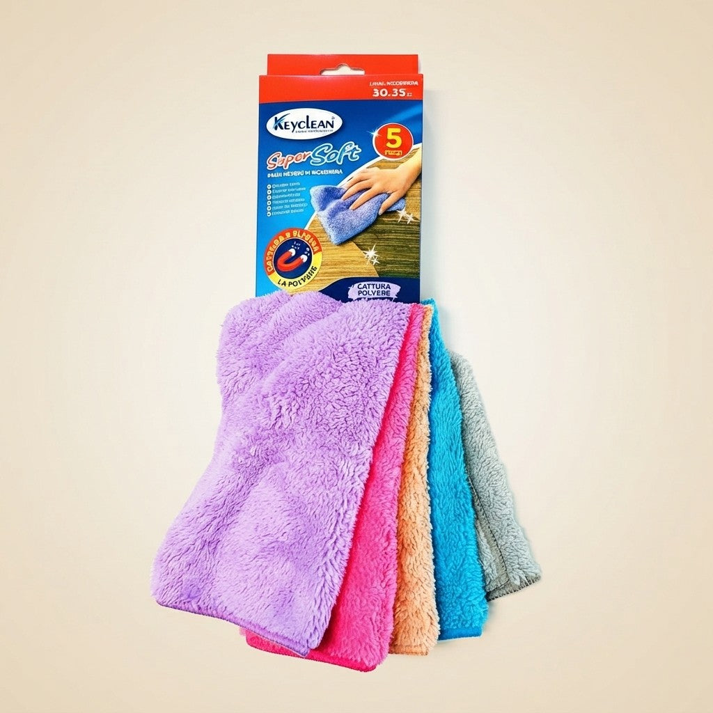 Keyclean Soft Microfiber Cloths 5 Pieces 30x35 cm in Multicolor, Super Soft for Dust Catching