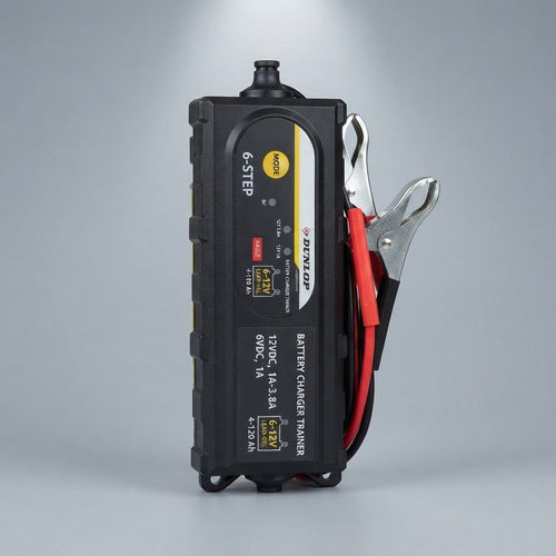 Caricabatterie Intelligente Dunlop 3,8A 6V/12V | 6 Stadi | Batterie Piombo-Acido e Gel 4Ah–120Ah | Auto, Moto, Barca