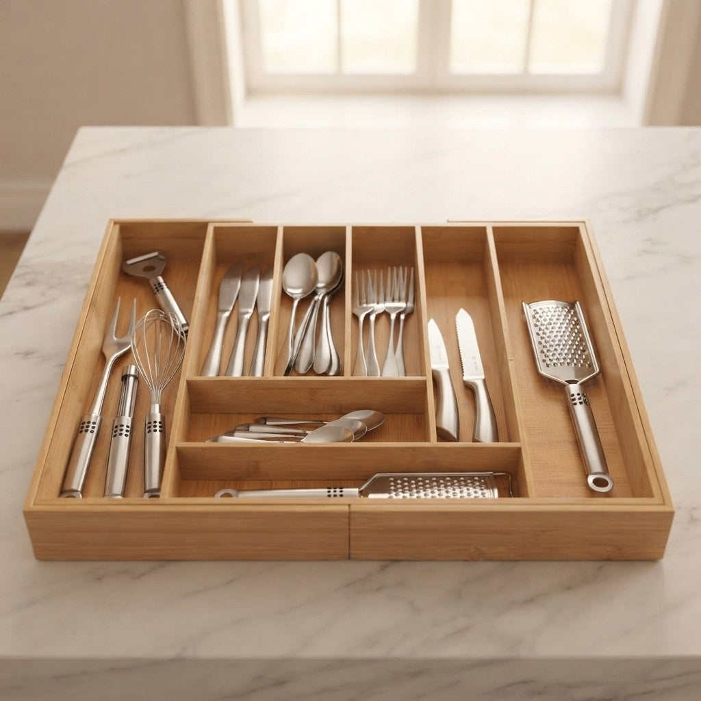 Portaposate Bambù Estensibile 46-56,5cm 6-8 Scomparti