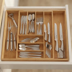 alpina Drawer Cutlery Tray - Expandable Kitchen Drawer Organizer 46 x 34-56.5 x 6 cm - Drawer Organizer with 6 to 8 Compartments - For Kitchen Utensils, Sunglasses and More - Bamboo