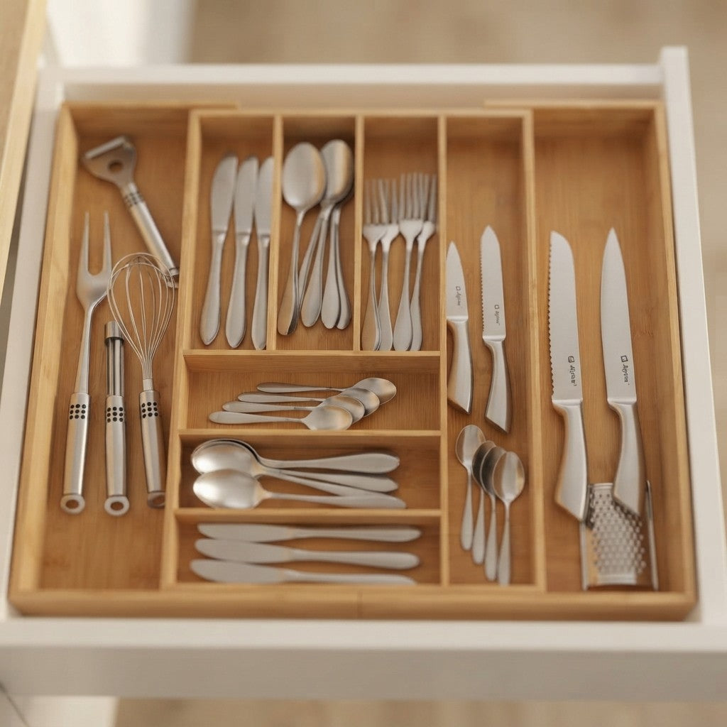 Portaposate Bambù Estensibile 46-56,5cm 6-8 Scomparti