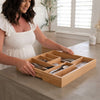 alpina Drawer Cutlery Tray - Expandable Kitchen Drawer Organizer 46 x 34-56.5 x 6 cm - Drawer Organizer with 6 to 8 Compartments - For Kitchen Utensils, Sunglasses and More - Bamboo