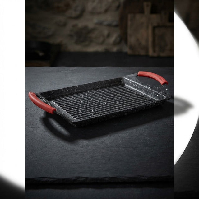 Frying pan, grill, black stone grill 46 cm volcanic stone coating, induction base