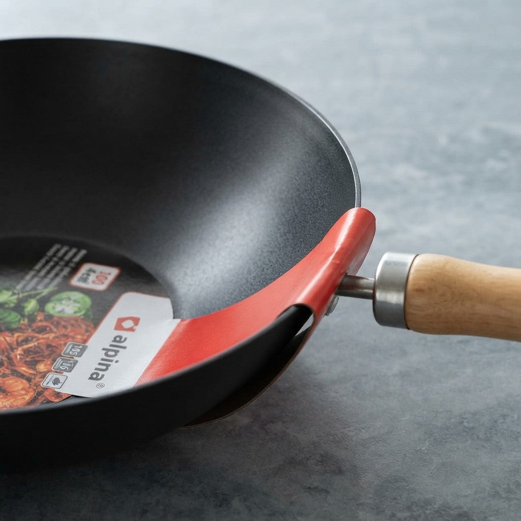 Wok 30cm Alpina Antiaderente Manico Legno