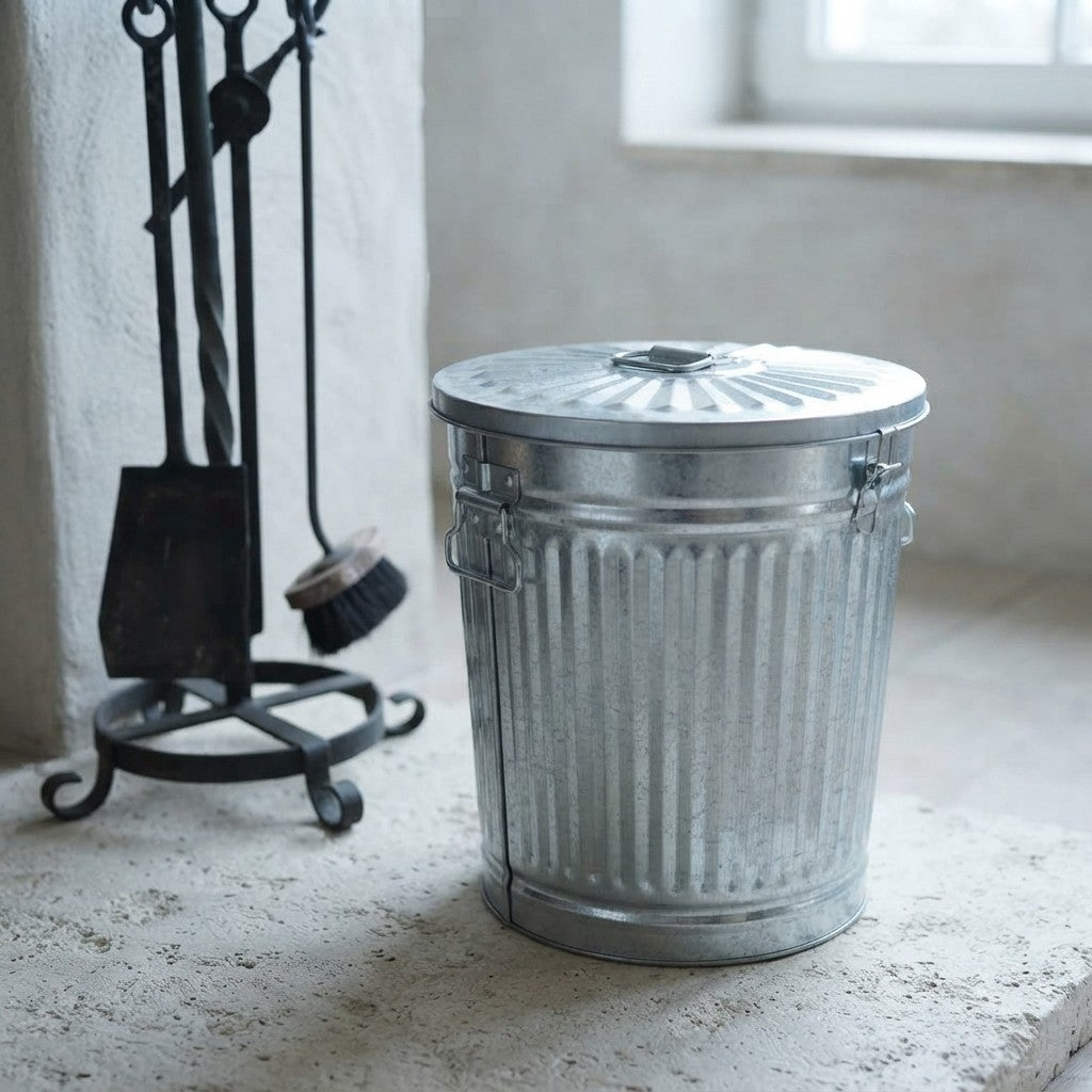 FERCASASHOP® - Waste Bin with Lid, Diameter 37 cm, Height 41 cm, Zinc, Capacity 35 Liters, Basket, Rubbish Bin, for Garbage, Bin with Handles