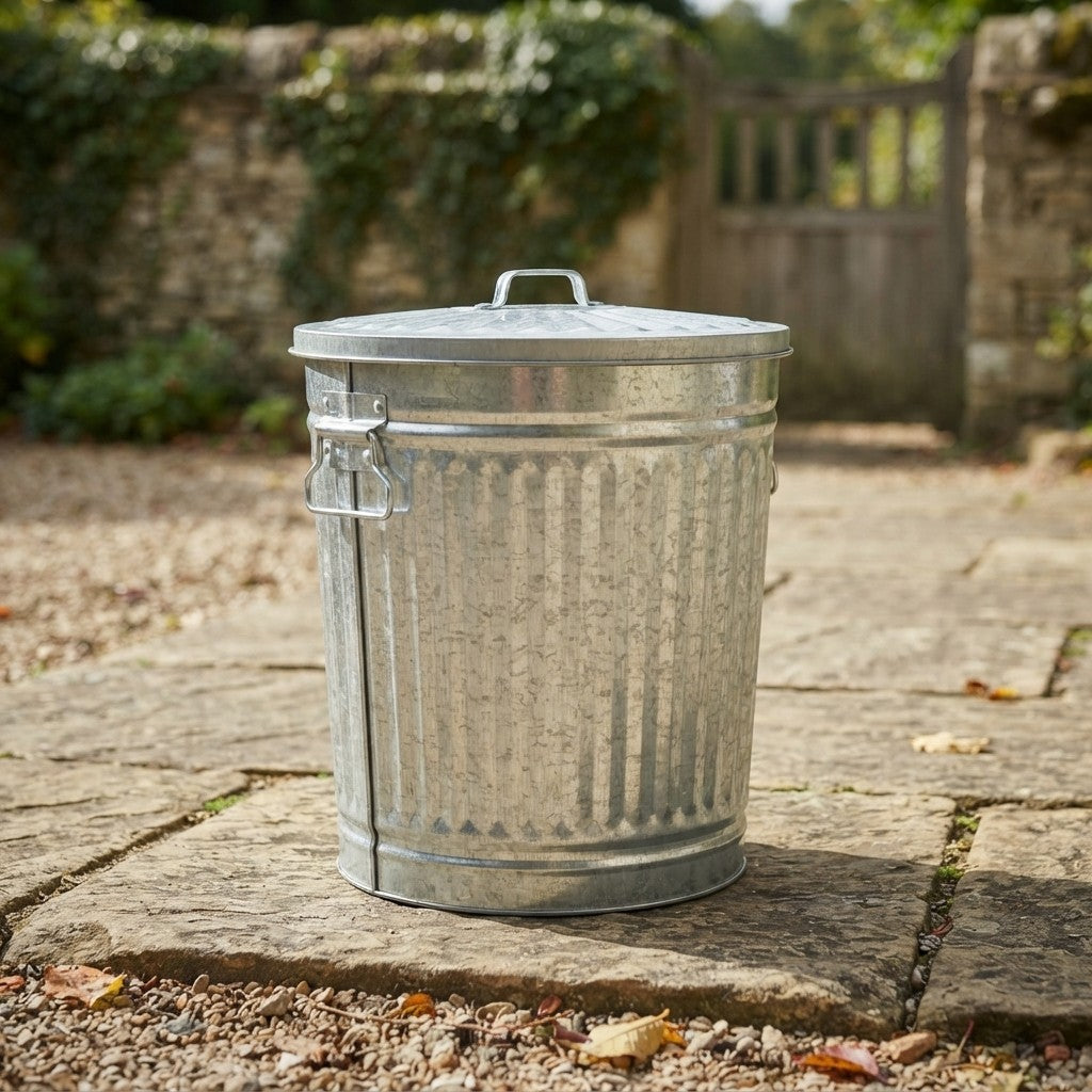 FERCASASHOP® - Waste Bin with Lid, Diameter 37 cm, Height 41 cm, Zinc, Capacity 35 Liters, Basket, Rubbish Bin, for Garbage, Bin with Handles
