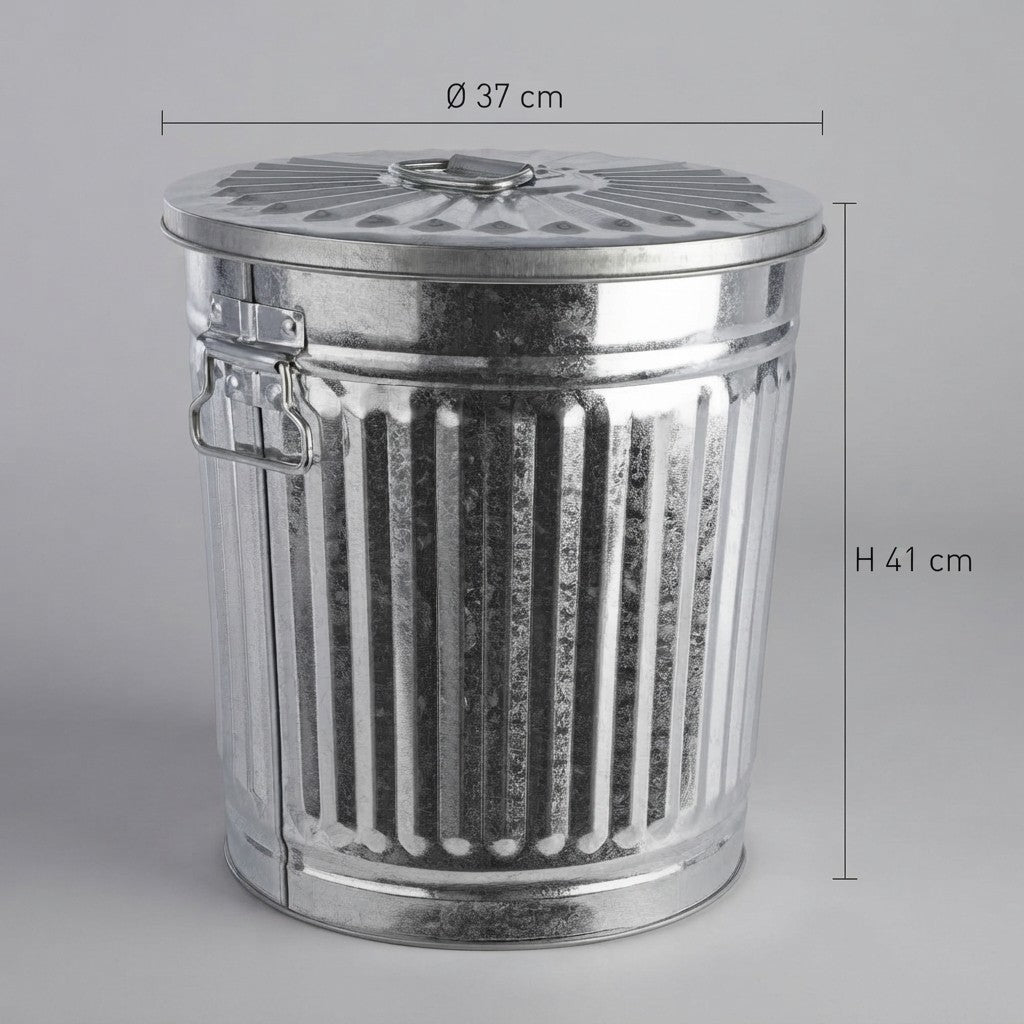 FERCASASHOP® - Waste Bin with Lid, Diameter 37 cm, Height 41 cm, Zinc, Capacity 35 Liters, Basket, Rubbish Bin, for Garbage, Bin with Handles
