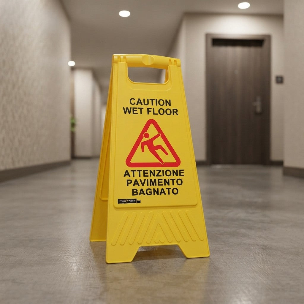 Cartello Pavimento Bagnato Wet Floor Giallo Segnale di Pericolo