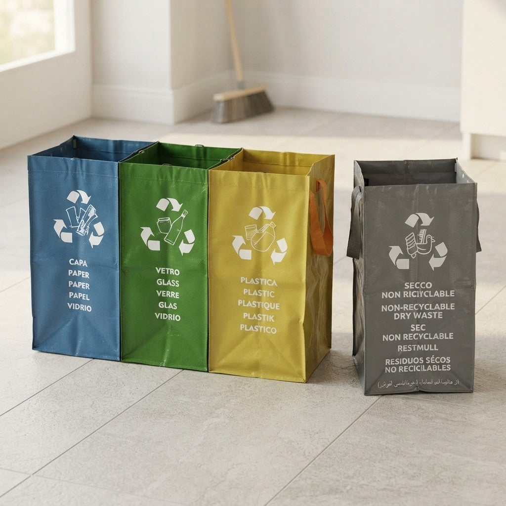 Poubelles ouvertes pour l'intérieur et l'extérieur, poubelles colorées, conteneurs à déchets, recyclage, papier, verre, plastique + poubelle non recyclable de 62 L offerte