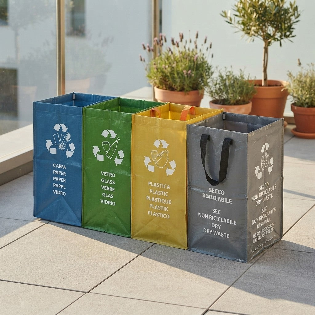 Poubelles ouvertes pour l'intérieur et l'extérieur, poubelles colorées, conteneurs à déchets, recyclage, papier, verre, plastique + poubelle non recyclable de 62 L offerte
