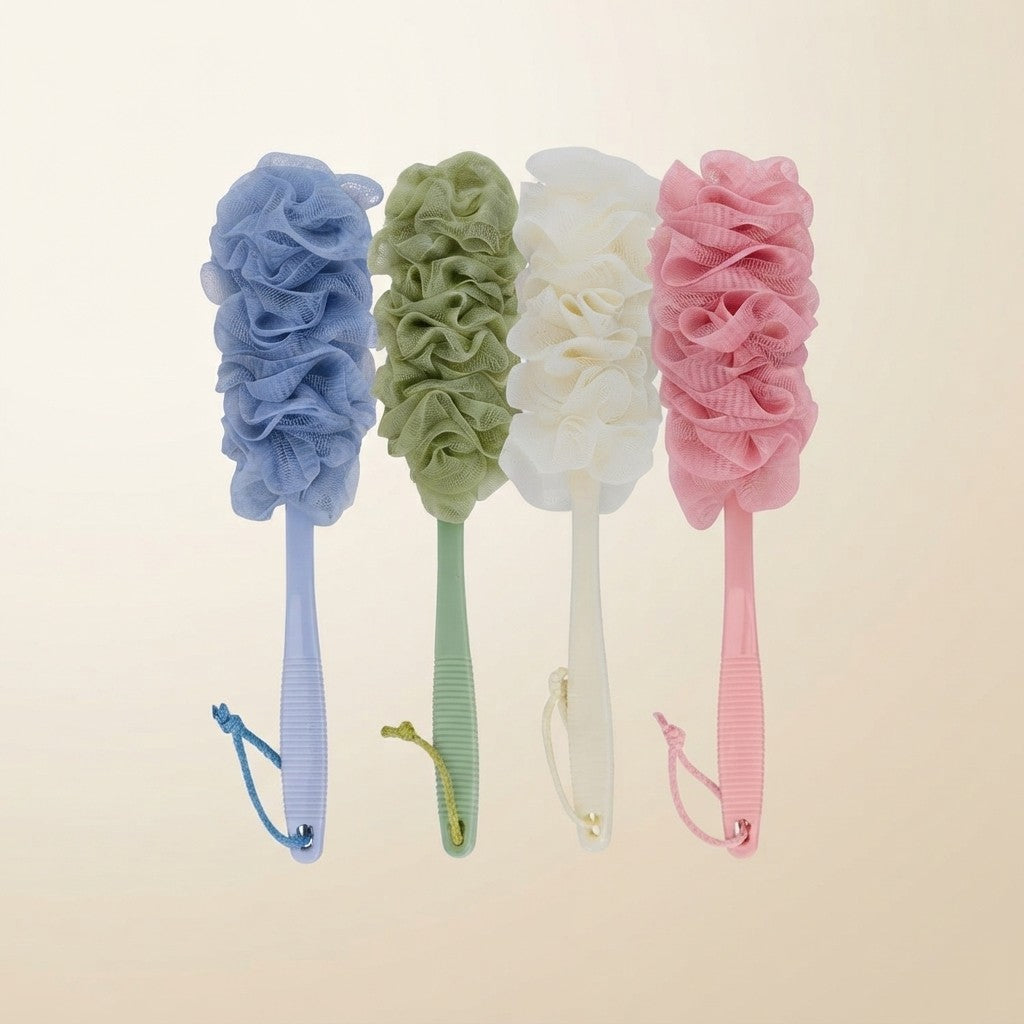 Set 4 Spazzole Bagno Doccia a Rete con Manico 40 cm | 4 Colori