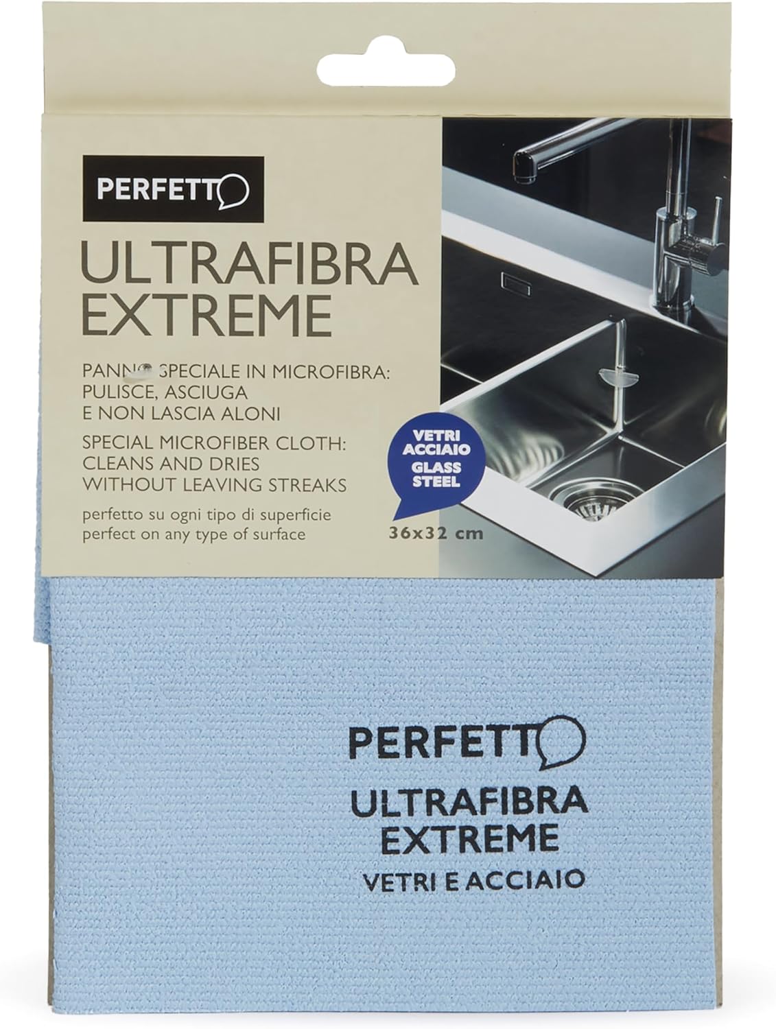 Perfetto Extreme Multipurpose Cloth for Steel/Glass, Fabric, Blue, 36x32x0.5 cm