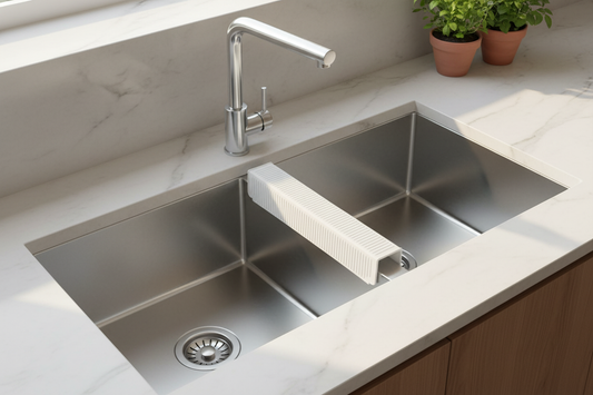 Parabordo installato verticalmente su separatore lavello