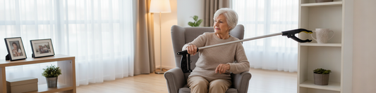 Persona anziana usa il gripper per raggiungere oggetti