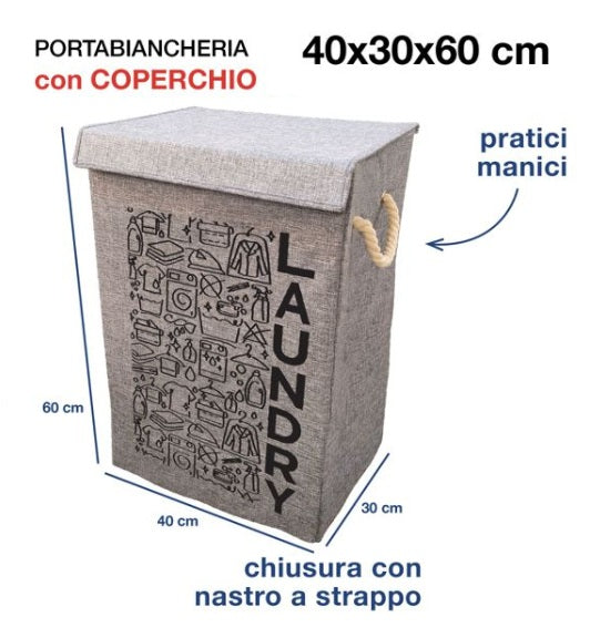 Portabiancheria Pieghevole in Tessuto Tortora 72 L con Coperchio e Maniglie