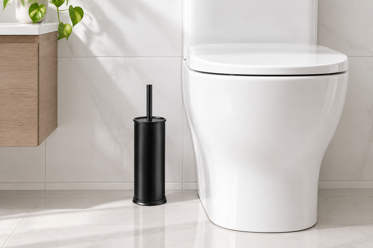 Portascopino nero in bagno moderno minimal