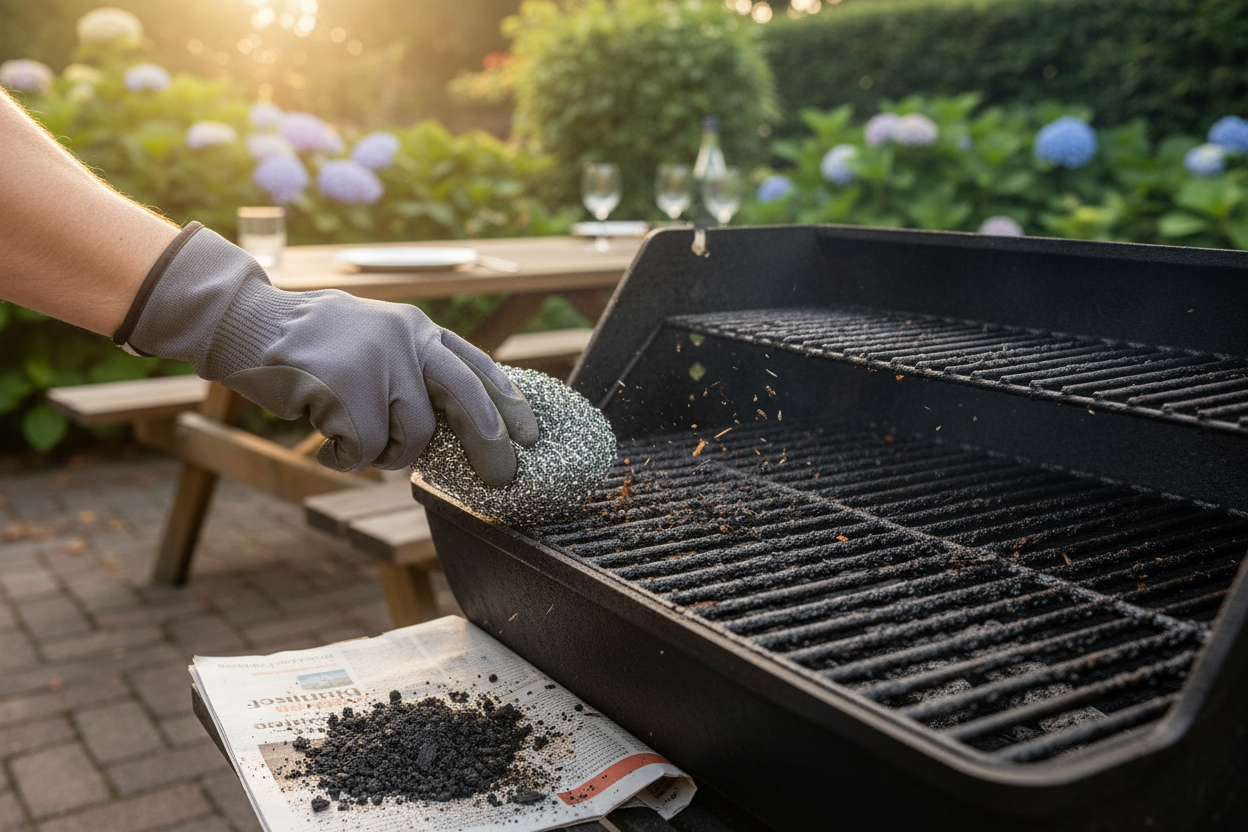 Pulizia griglia barbecue con paglietta